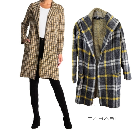 Tahari Jackets & Blazers - NWOT TAHARI GRAY PLAID WOOL MIX OPEN SWEATER COAT